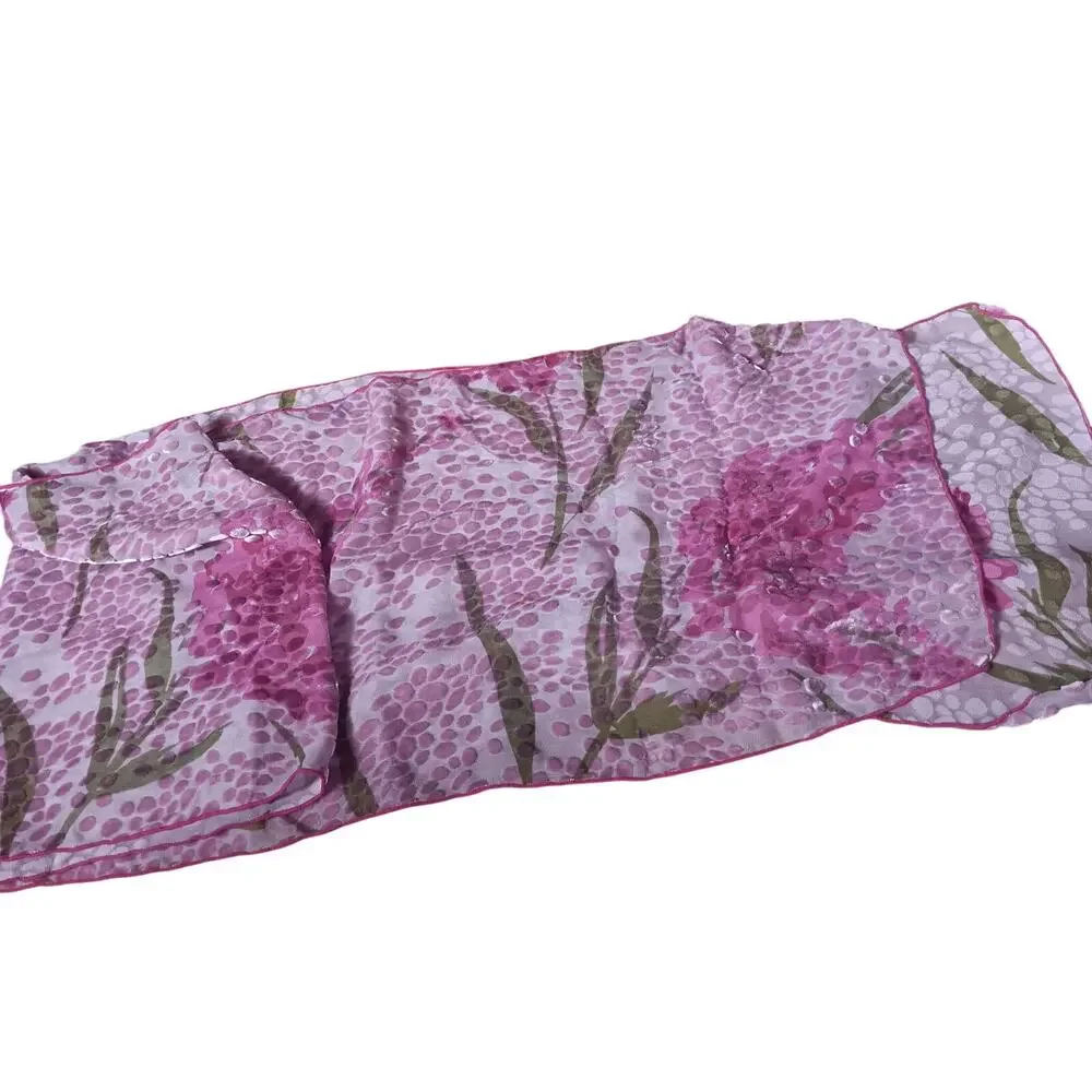 Burn out scarf lavender floral Velvet on chiffon